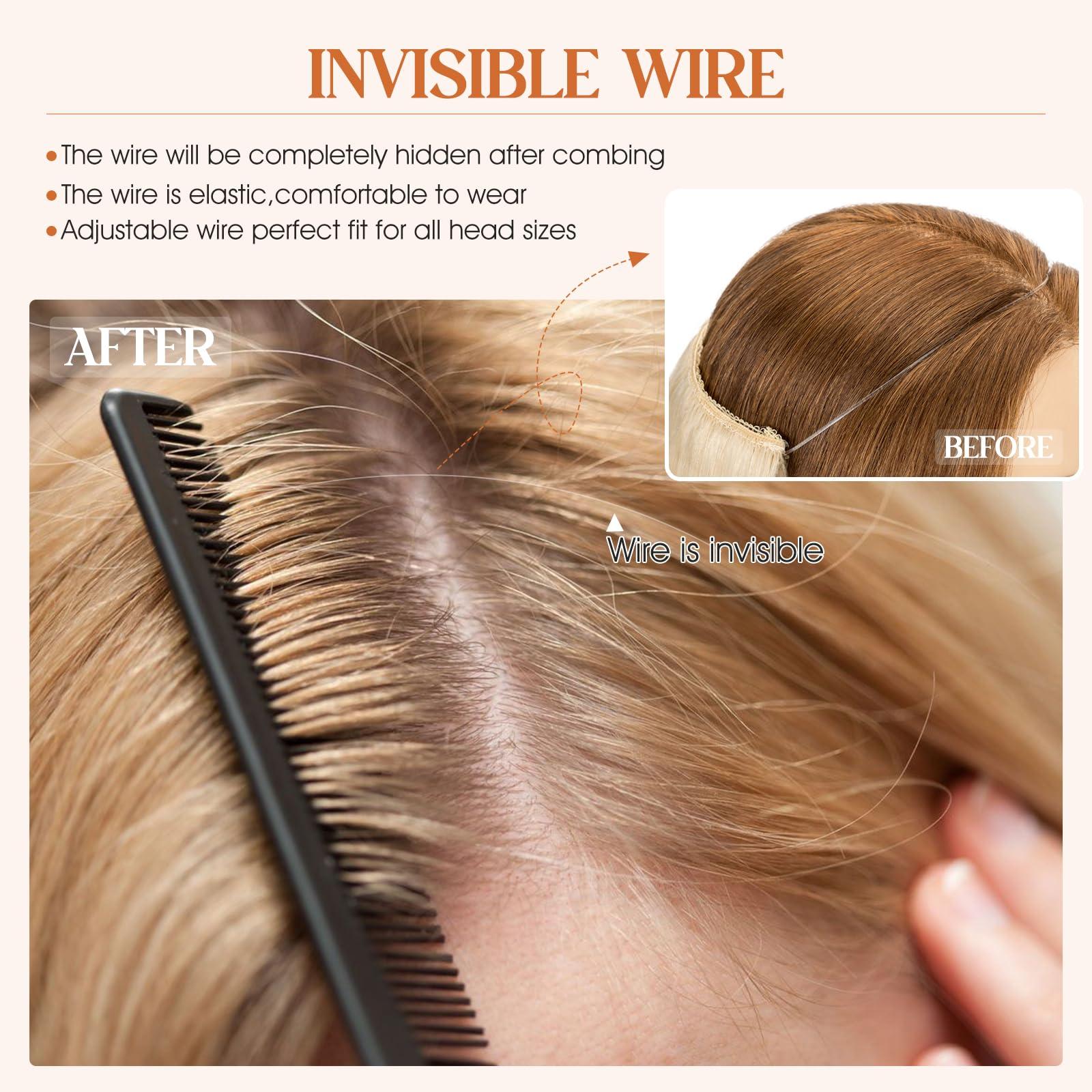 S-noilite Halo Hair Extensions Real Human Hair, S-noilite Hair Halo Extensions for Women 22inch Bleach Blonde Halo Hair Extensions Invisible Wire Hair Extensions with Adjustable Fish Line