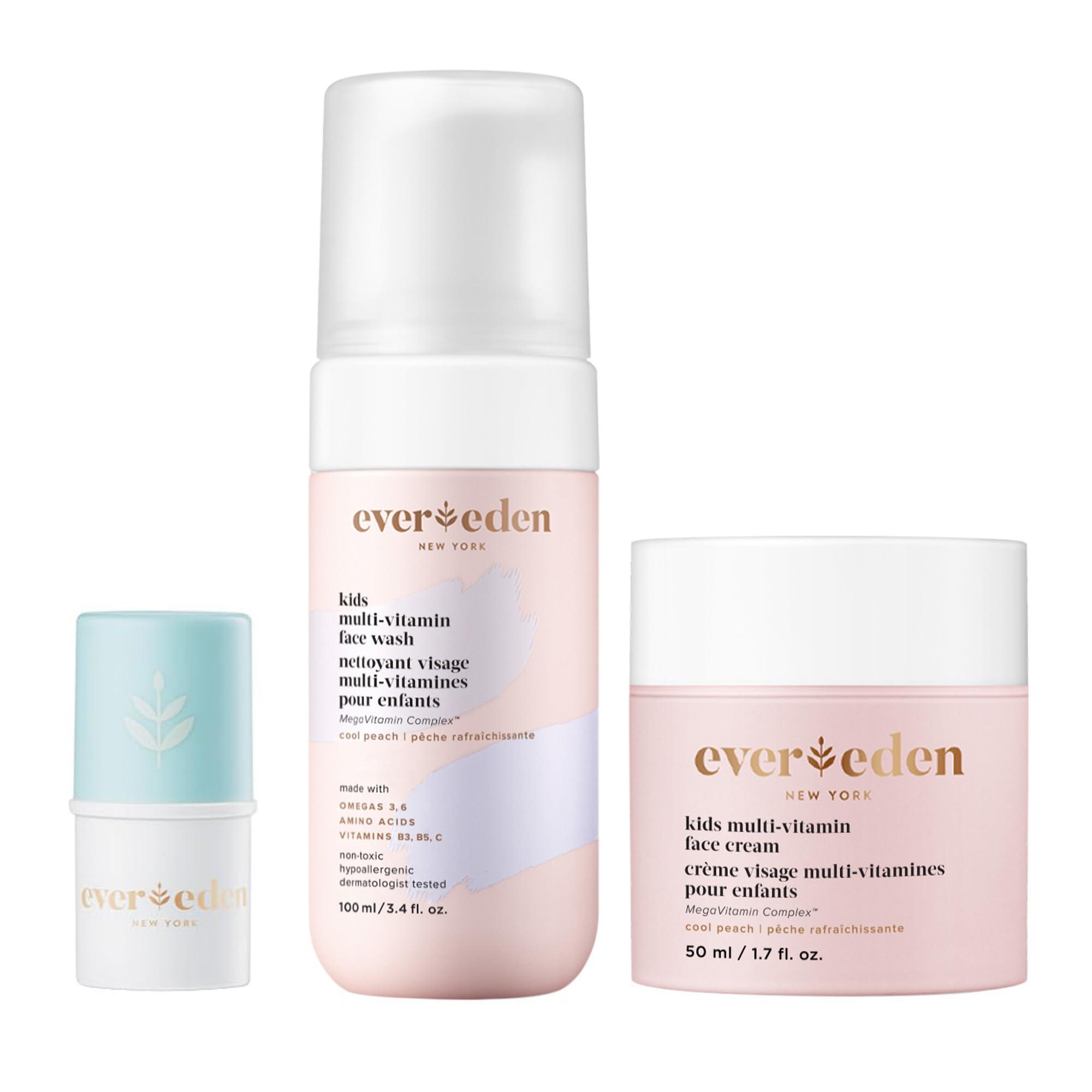 Evereden Evereden Kids Happy Face Duo Cool Peach and Kids Lip Balm - Multi-Vitamin Kids Face Wash, Kids Face Cream and Kids Lip Balm Set - Clean & Vegan Skin Care for Kids 3+ - Moisturizing, Nourishing, & Prot