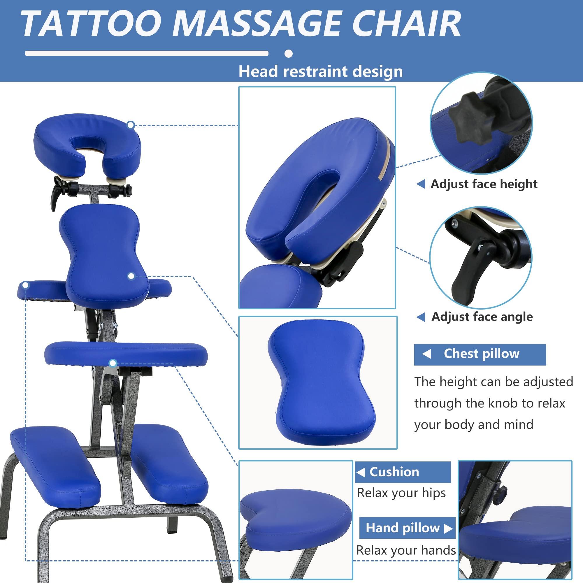 Ruesleag Ruesleag Portable Massage Chair, Height Adjustable Tattoo Chair, Folding Therapy Chair Face Cradle Salon Massage Chair with Carrying Bag (Blue)