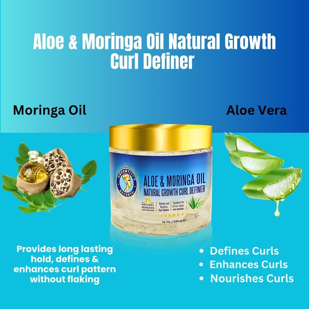 Nefertiti's Secrets Nefertiti's Secrets Natural Growth Curl Definer | Aloe Vera and Moringa Oil for Hair Growth & Moisture | Strong Hold | Frizz Controller | Curly Hair Products for Women | 16 Oz / 454 mL