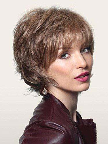 Noriko & Maxwigs Sky Large Cap Wig Color Silver Stone - Short 5\" Razored Bob Feathered Layers Wispy Ends Synthetic Open Weft Bundle w/Comb, MaxWigs Hairloss Booklet