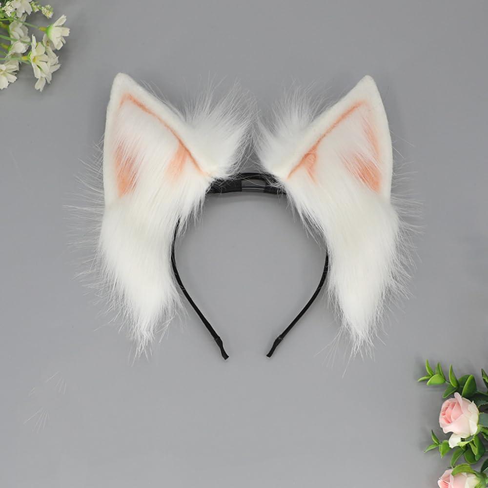 TEDPRBGE TEDPRBGE Plush Fox Cat Ear Headwear Animal Ears Headband Electric Moving Ear Headpiece Party Cosplay Costume Accessories (White Pink)