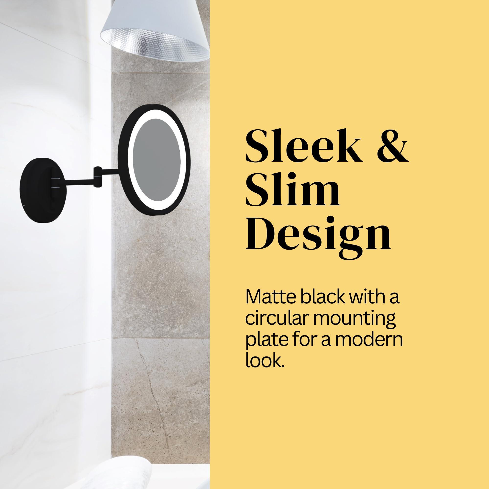 Universal Lighting and Decor Kimball and Young Matte Black Single-Sided LED Round Arm Wall Mirror