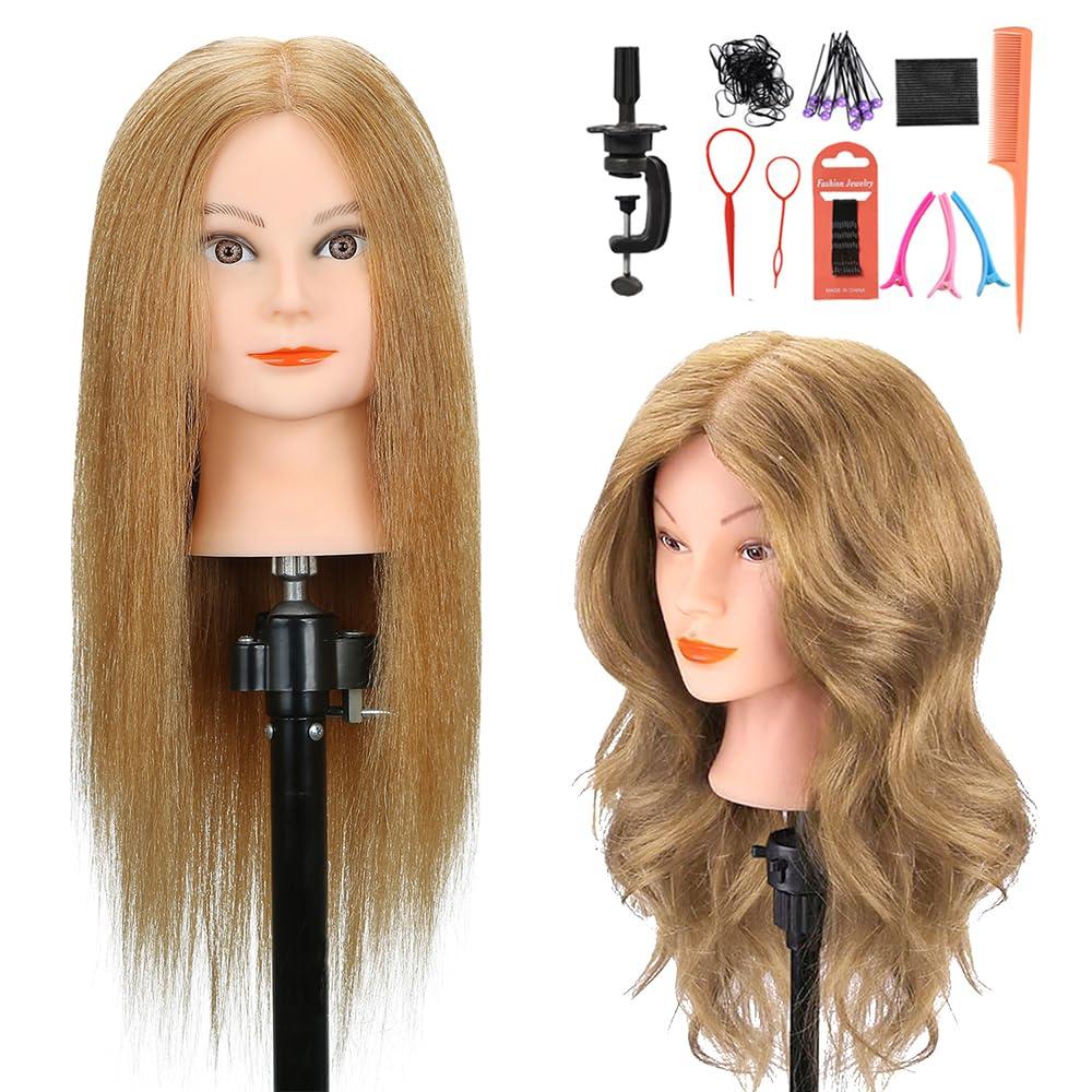 SOPHIRE SOPHIRE 100% Real Human Hair Mannequin Head with 9 Tools and Clamp, Hairdressers' Practice Training Head and Cosmotology Doll Head for Hairstyling and Braid - #27
