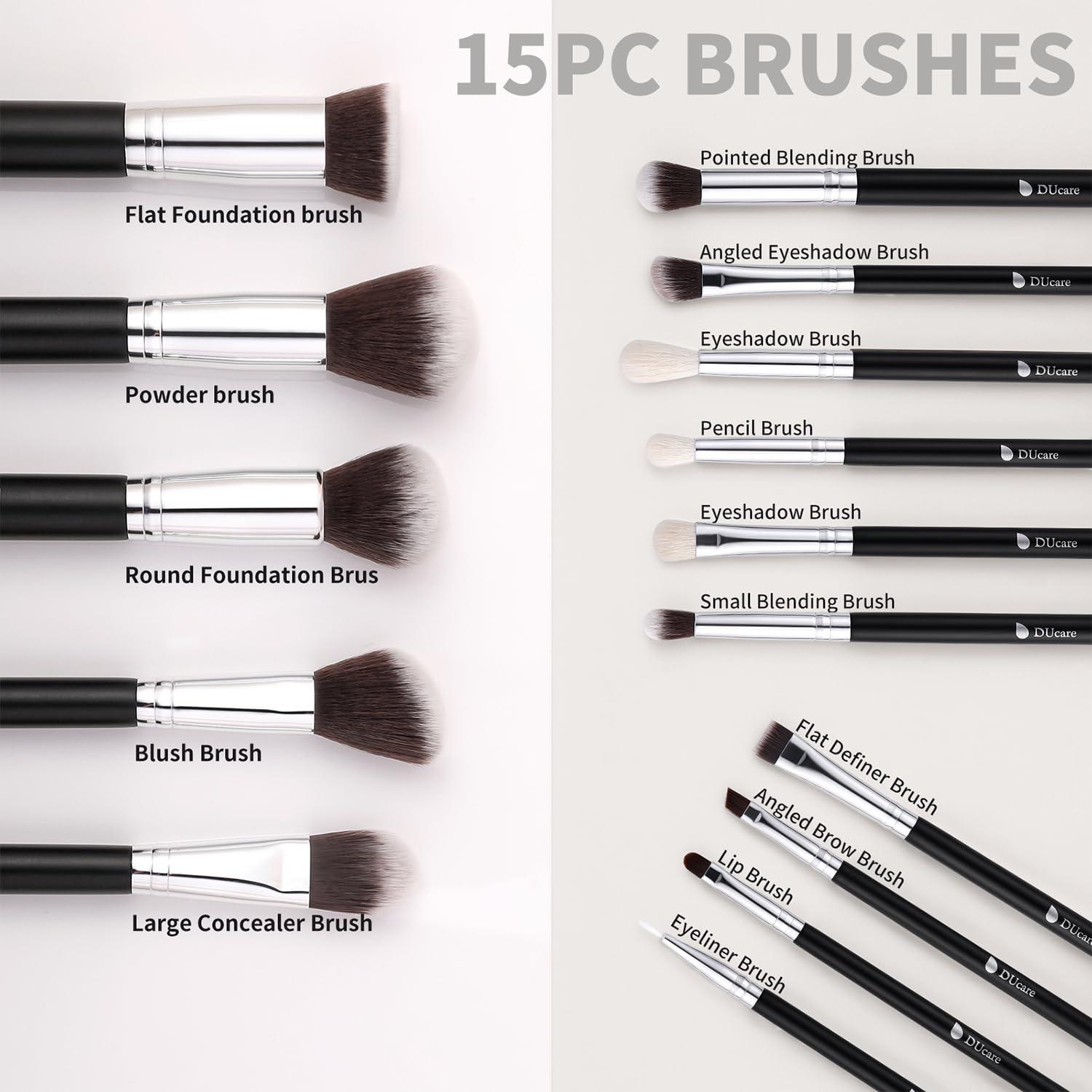 DUcare DUcare Makeup Brushes with Bag,15Pcs Makeup Brush Set Christmas Gift Travel Kabuki Foundation Blending Blush Eyeliner Shadow Brow Concealer Brushes Kit Black