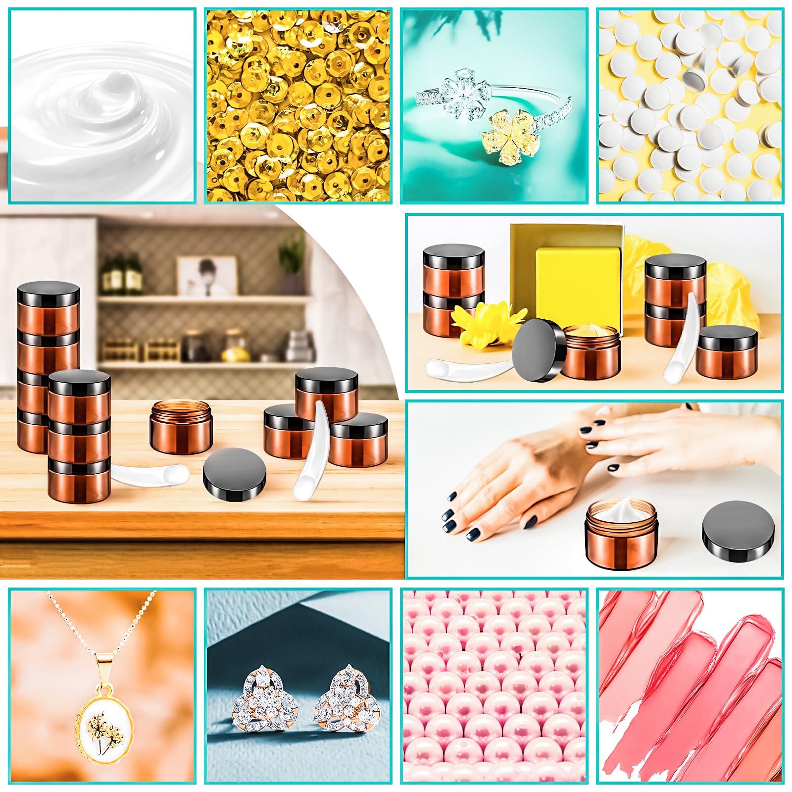 MotBach MotBach 20 Pack 1oz Amber Plastic Jars, 30ml Empty Small Round Cosmetic Jars Refillable Makeup Containers Leakproof Travel Cosmetic Containers with Black Lids for Sample Cream Lotion Powder Ointment