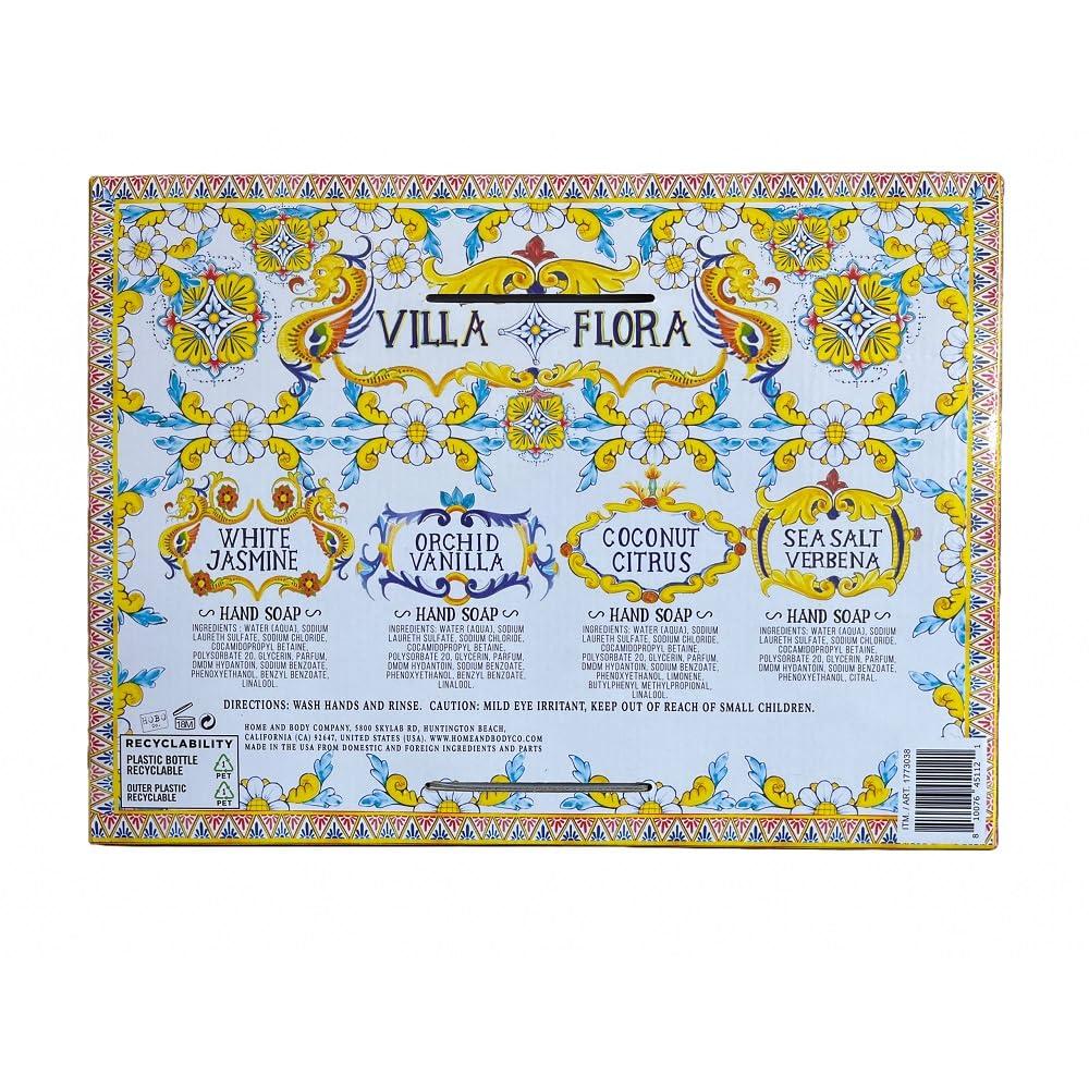 Home and Body Company Home and Body Company Hand Soap Villa Flora Collection 16 FL/473ml Bottles infused with Essential Oils (SET OF 4) Sea Salt Verbena, Coconut Citrus, Orchid Vanilla, and White Jasmine