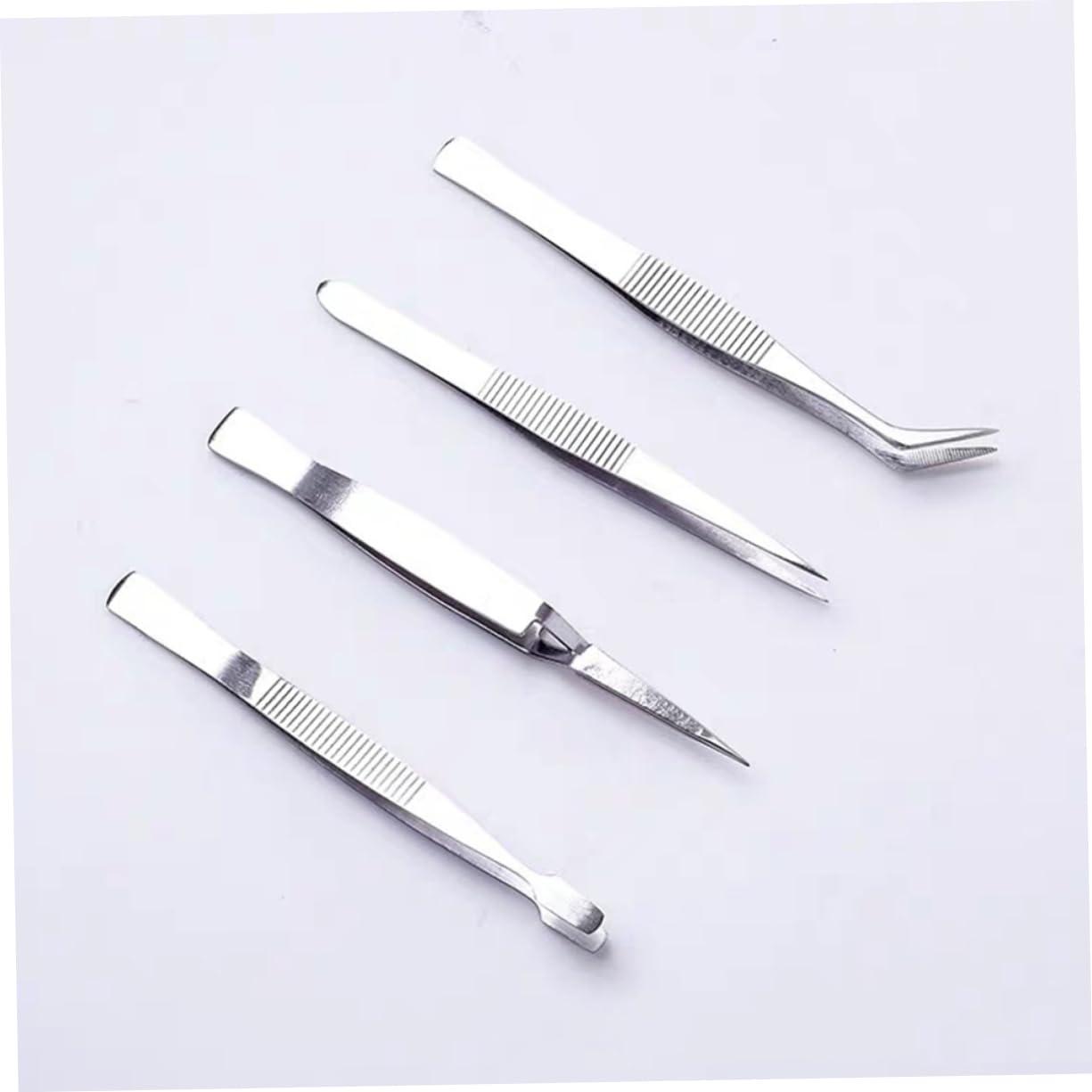 Ipetboom Ipetboom 4pcs Set Multifunctional Tweezer Repair Tweezers Kit Van Staal Vr Kit De Manicura Thehandy Curved & Straight Tips Diy Machine Repair Silver Color Pointed Non- Steel Tweezers Pointy