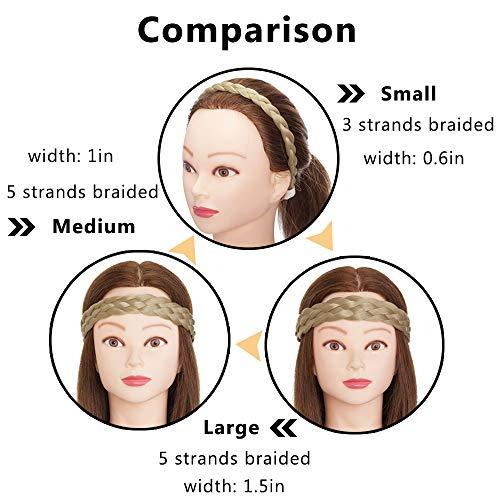 S-noilite Braided Headband Plaited Hair Band Chunky Braided Headband Elastic Stretch Braid Hairband Wide Plaited Braids Blonde Black Synthetic Hairpiece (Small-three strands braided, M33C)
