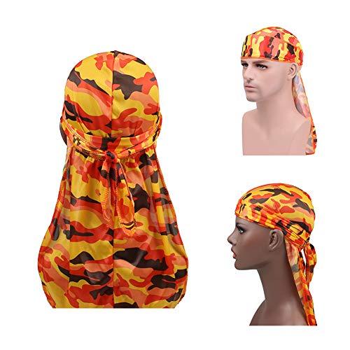 DIY Military Premium Blue Camo Silky Durag 360 Waves Long Tail Doo Rag Cap for Men Women Waves (Set3)