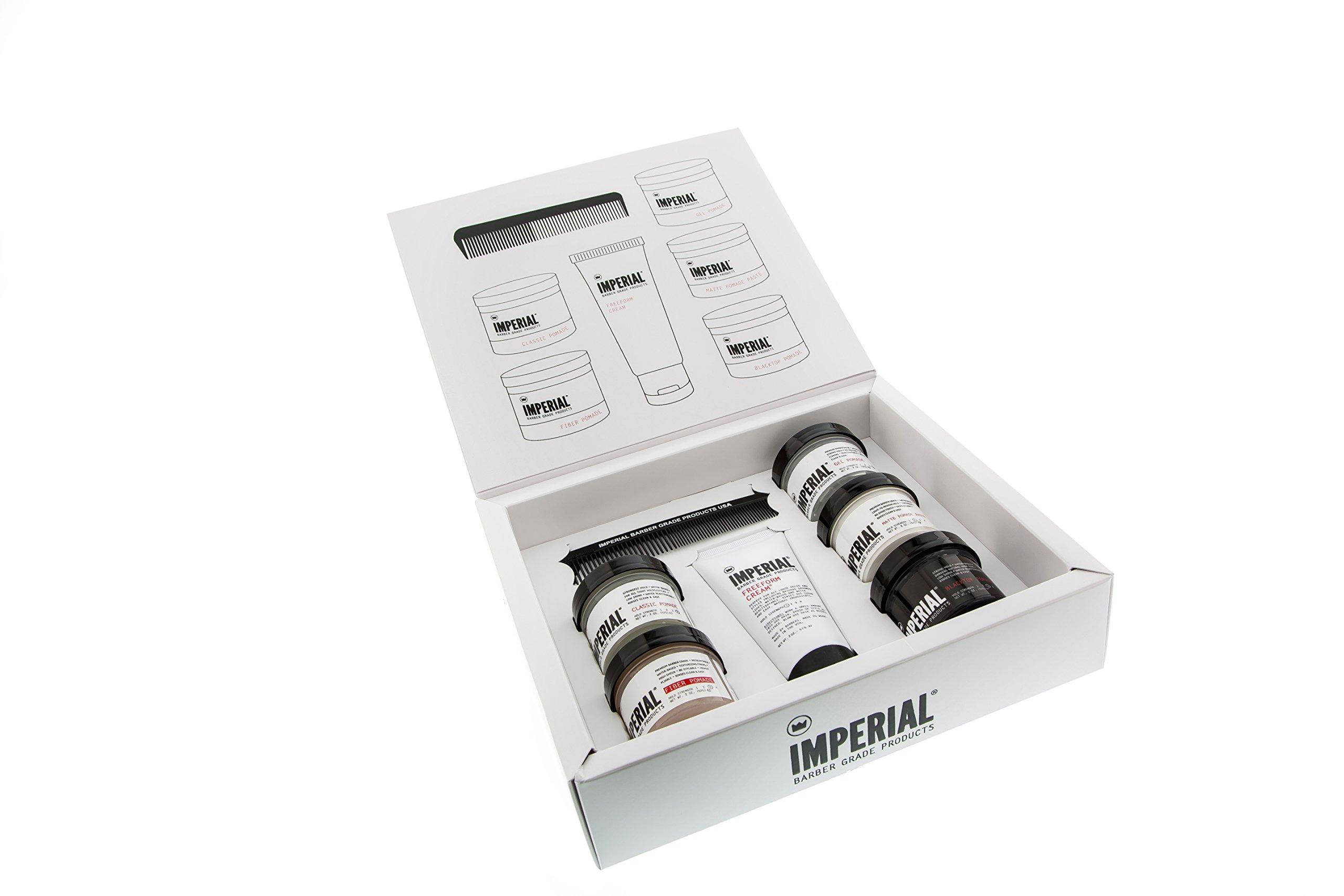 Imperial Barber Imperial Barber Travel Assortment/Gift Set Men\'s Traveling Hair Style -Classic, Fiber, Gel & Blacktop Pomade, Matte Pomade Paste, Freeform Cream, Comb