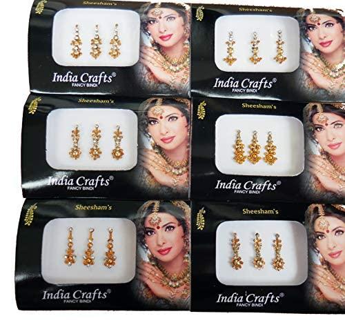 India Crafts 8 Combo Bindi Packs Silver/Gold/Black/Multicolored Face Jewels Bollywood tika