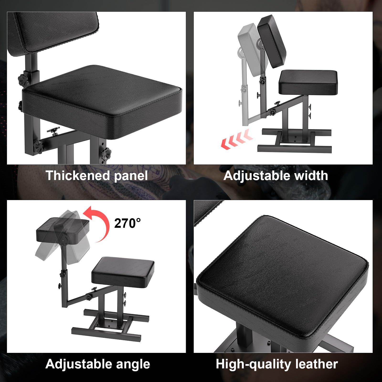 TAIDU Tattoo Chair Portable Massage Chairs for Artist High-Density Sponge Height Adjustable Spa Salon Folding Massage Chair Tattoo Equipment with Armrest Stand,Black