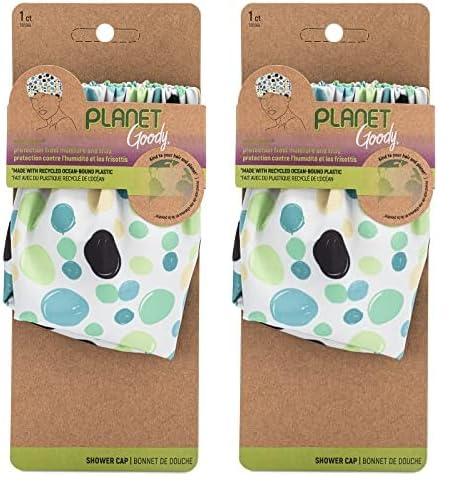 GOODY GOODY Planet Shower Cap,1 Count - Green Dots - Protect Your Hairstyle While Remaining Comfortable - Hair Accessories for Men,Women,Boys,& Girls - Made with Recycled Ocean-Bound Plastic (Pack of 2)