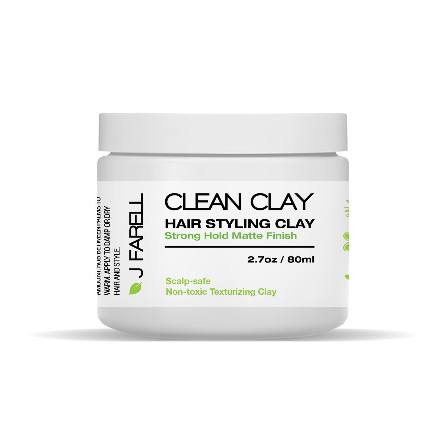 J FARELL J FARELL Clean Clay - Organic Hair Styling Clay, Fungal Acne Safe Seborrheic Dermatitis Safe, All Natural Hair Clay Pomade, Strong Hold Matte Finish (2.7 oz), Black