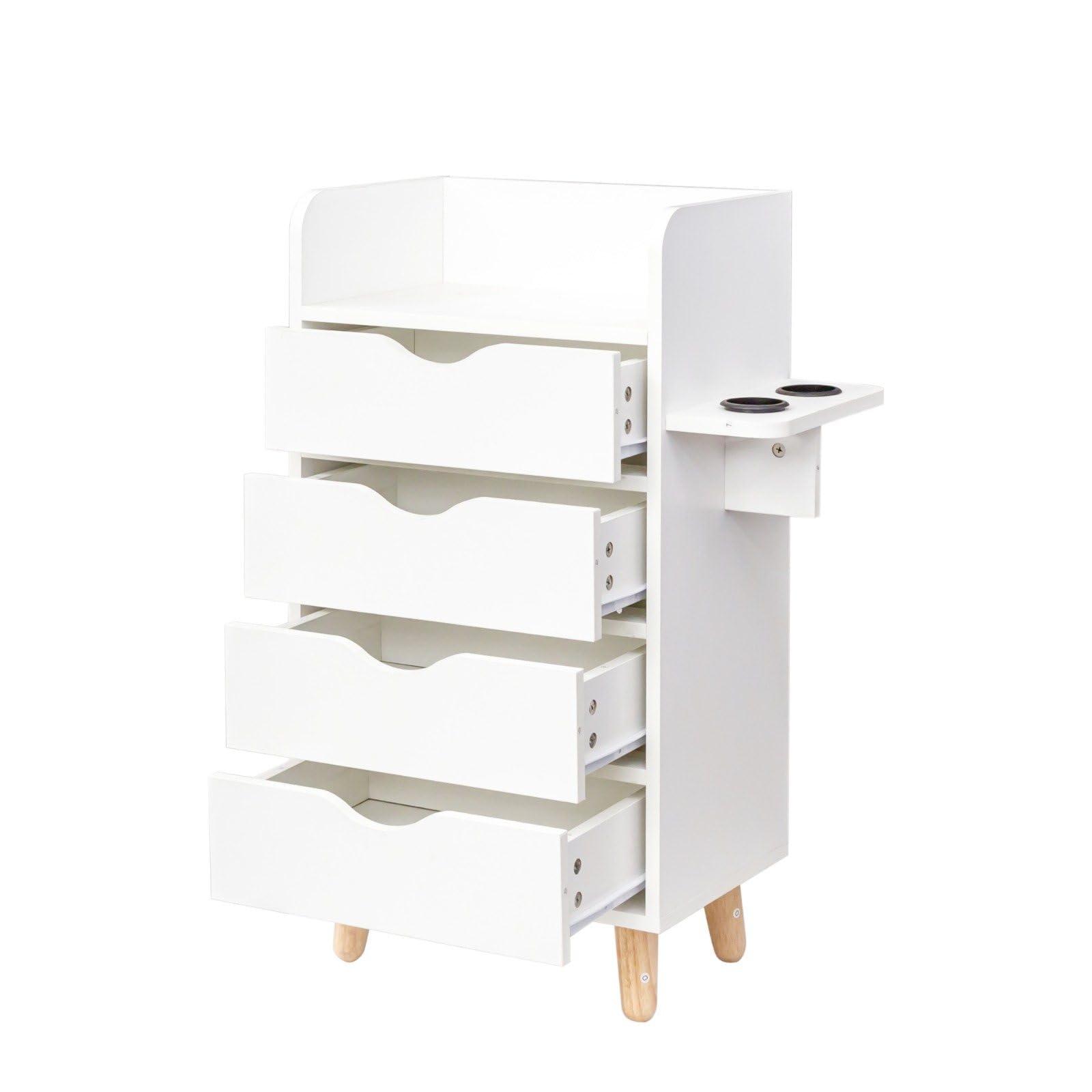 FRITHJILL FRITHJILL 4-Drawer Salon Storage Cabinet, Beauty Barber Salon Styling Station Organizer, Hair Stylist Station with 2 Hair Dryer Holders, for Commercial and Home Use, White
