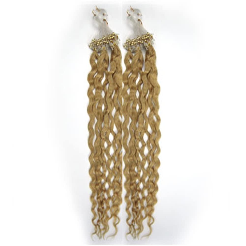 Yotty Micro Ring Link Hair Extensions Invisible Micro Ring Beads Loop Tip Remy Human Hair Curly Golden Blonde 20inch 100s