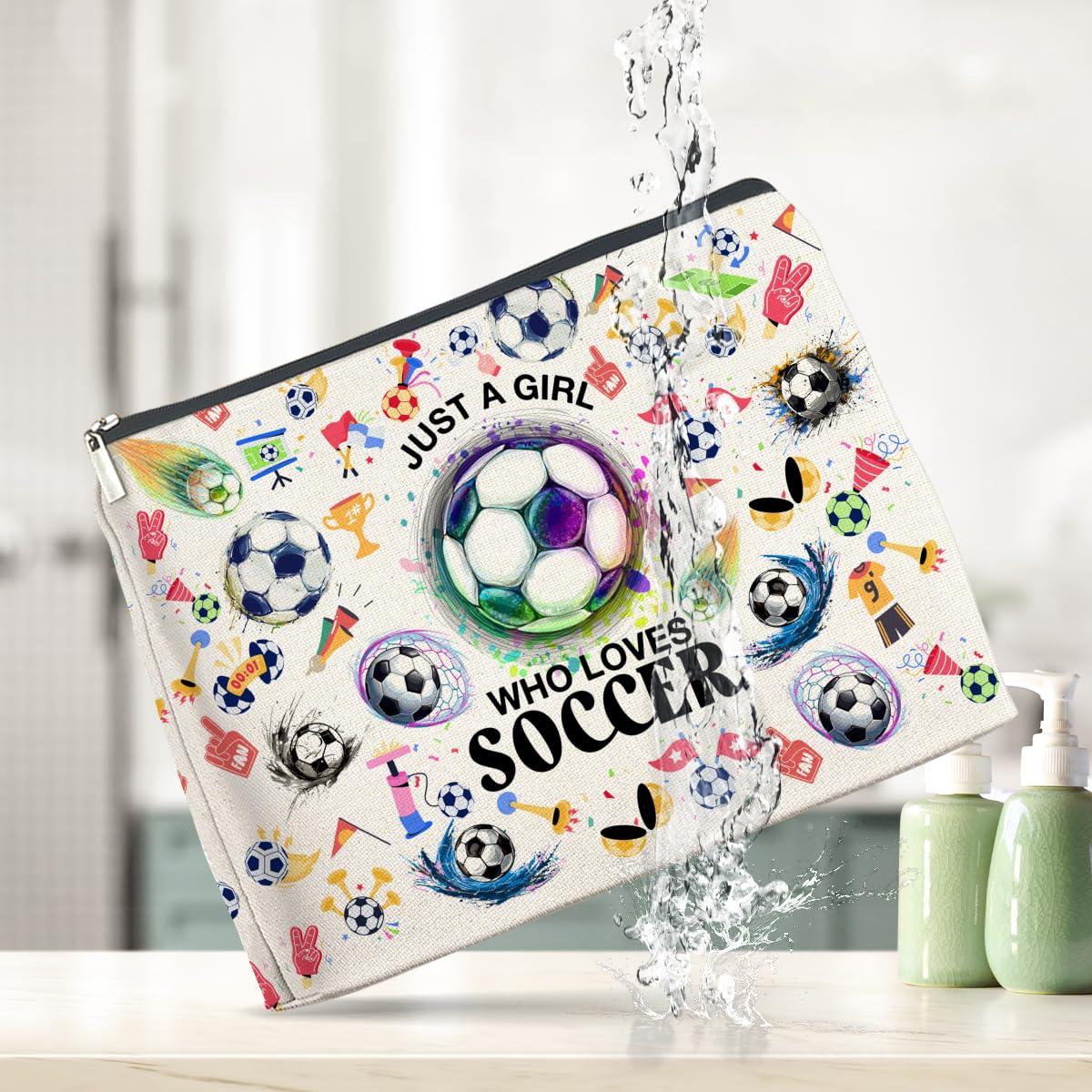 YeleY YeleY Soccer Lovers Gifts Makeup Bag Gift Soccer Gifts for Soccer Players Team Fans Just a Girl Who Loves Soccer Cosmetic Makeup Bag