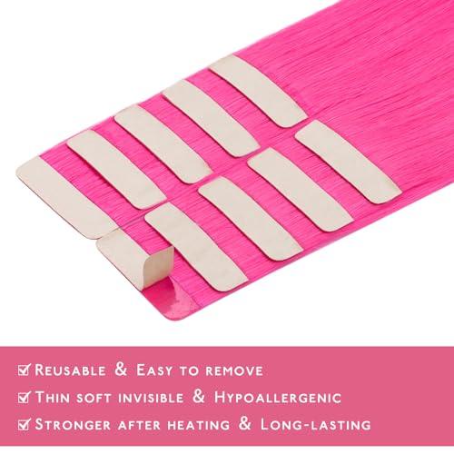 Wennalife WENNALIFE Tape in Hair Extensions Human Hair Hot Pink Tape in Extensions, 10pcs 25g 16 inch Remy Invisible Tape Ins Straight Colored Soft Real Human Hair Tape in Extensions Refill Set Extensions