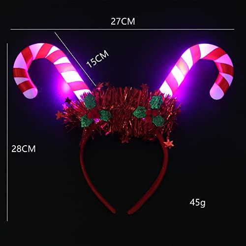 HIPIHOM HIPIHOM 2Pcs Christmas Headbands Light Up Candy Cane Headband Novelty Headbands for Christmas Party Holiday Favors