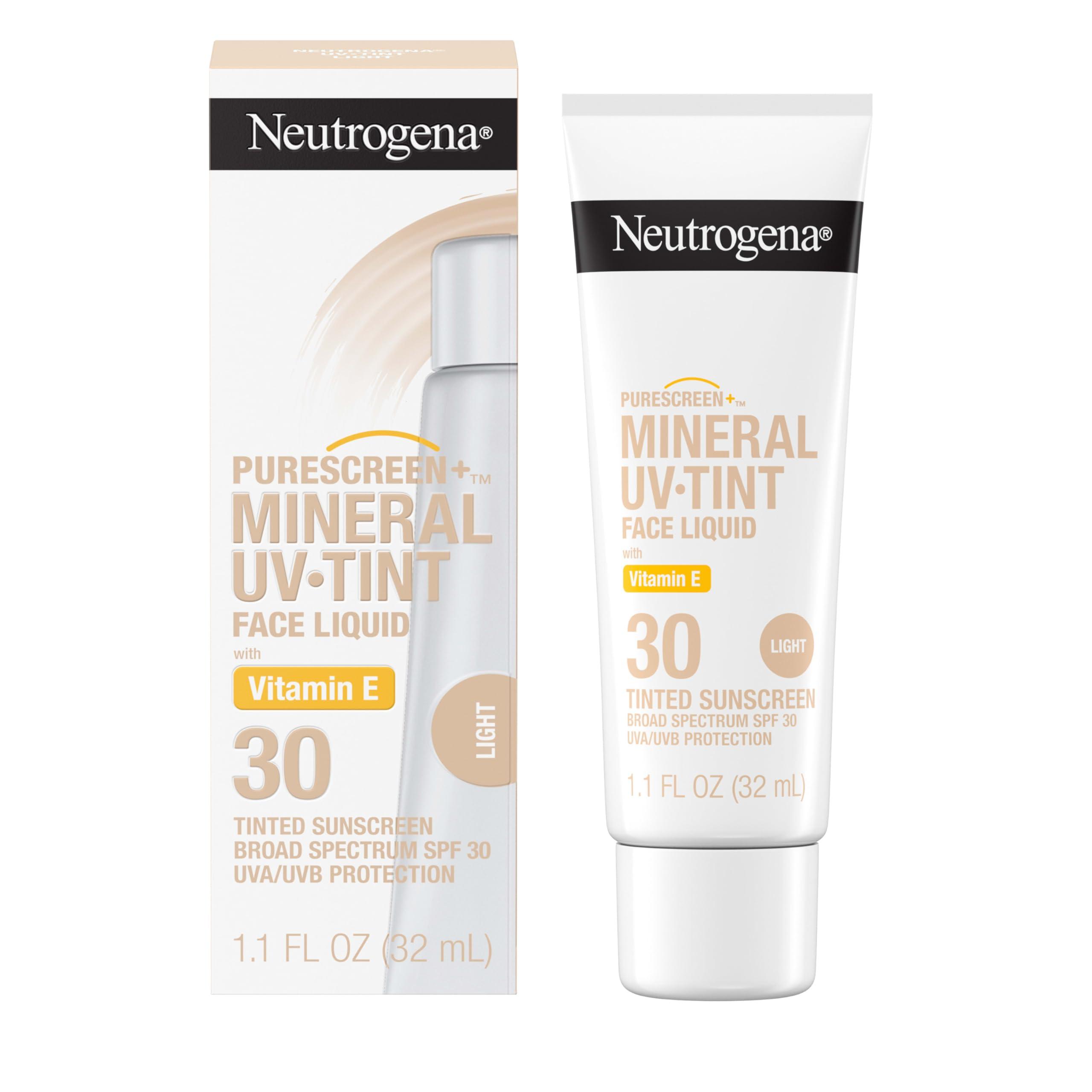 Neutrogena Neutrogena Purescreen+ Tinted Sunscreen for Face with SPF 30, Broad Spectrum Mineral Sunscreen with Zinc Oxide and Vitamin E, Water Resistant, Fragrance Free, Light, 1.1 fl oz