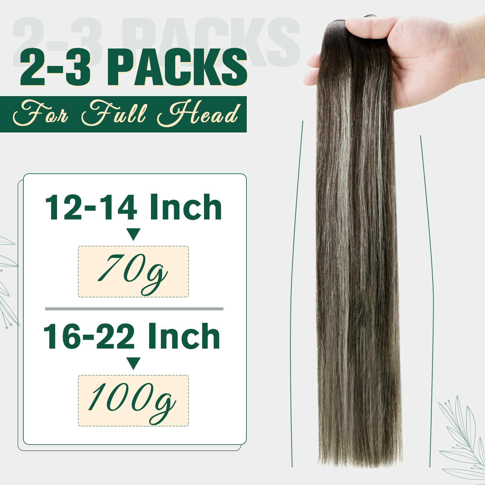 RUNATURE RUNATURE Human Hair Weft Extensions Ombre Black Weft Hair Extensions Human Hair Black to Silver Mix Black Sew in Hair Extensions Real Human Hair Weft Straight Weft Hair Extensions 12 Inch 70g