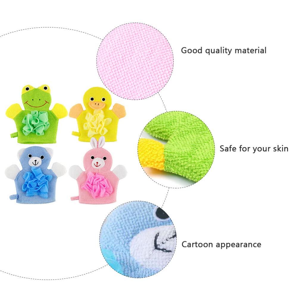 Abaodam Abaodam Kids Bath Glove 4pcs Bath Mitt Washcloths Gloves Cute Animal Toddler Bath Mitt Wash Deep Scrubbing Dead Skin Easy to Lather for Boys Girls Sponge Glove for Kids
