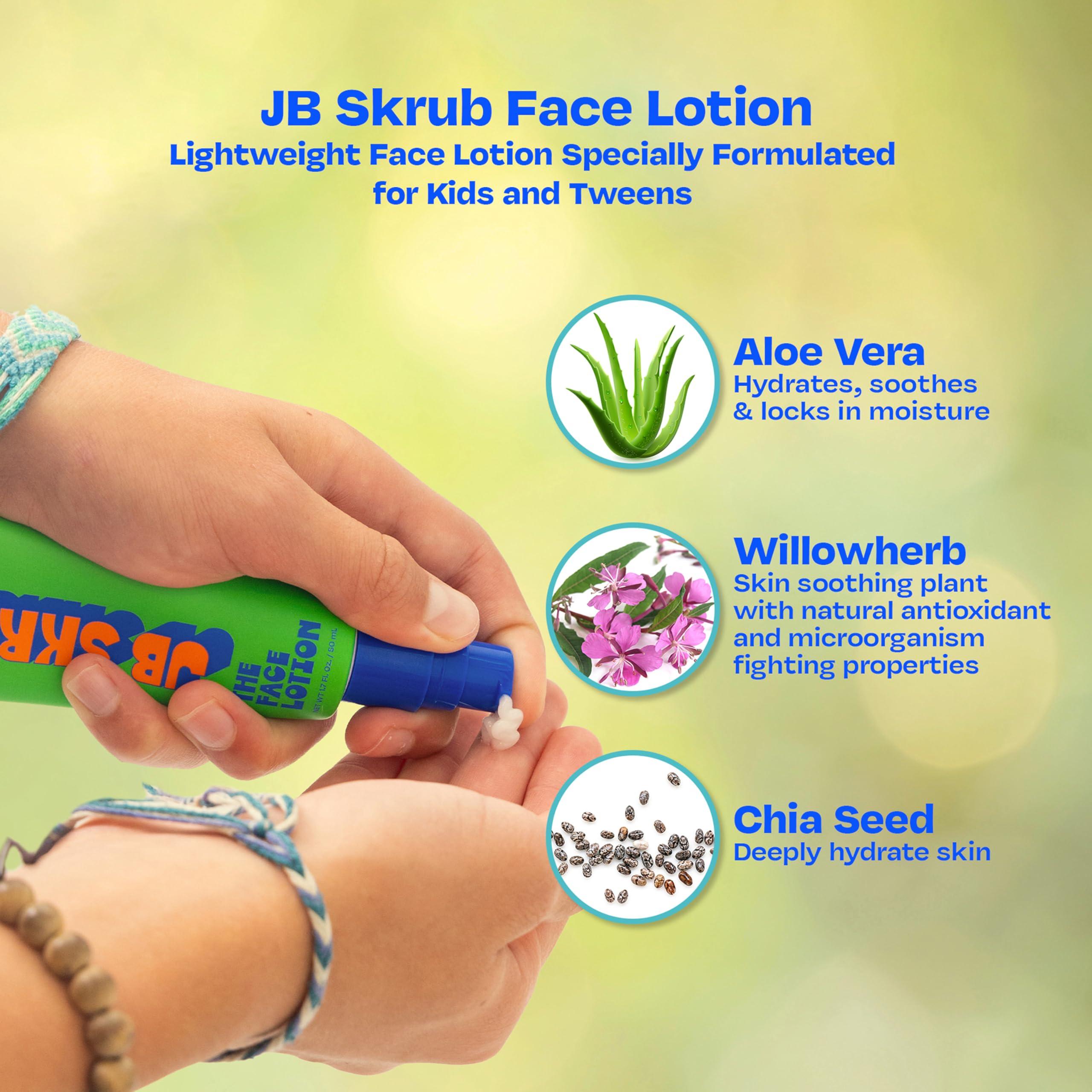 JB SKRUB JB SKRUB The Face Lotion - Hydrating Skin Care for Kids and Teens, Acne Face Moisturizer, Fast-Absorbing & Oil-Control, Blue Light Protection, Vegan & Cruelty-Free, 1.7 oz