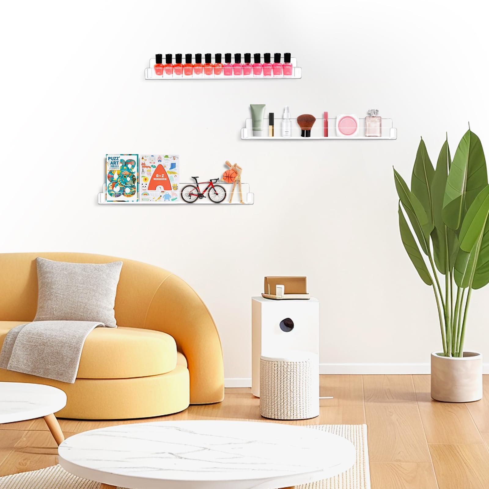 AumVum AumVum 6 Pack Nail Polish Organizer Wall Mounted Shelf with Removable Anti-Slip End Inserts, Paint Rack Acrylic Organizers Display for Wall, Nail Polish Rack Displays 90 Bottles, 15 Inch