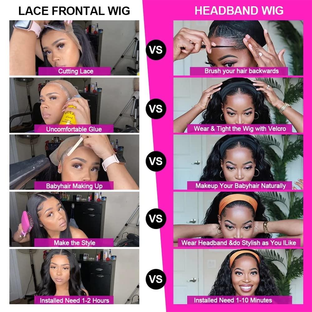 losta losta Bob Headband Wig Human Hair Glueless Bob Wigs Human Hair Wear and Go Guleless Wigs for Black Women Straight Bob Human Hair 180% Density 10A Brazilian Human Hair Headband Wig(14in)