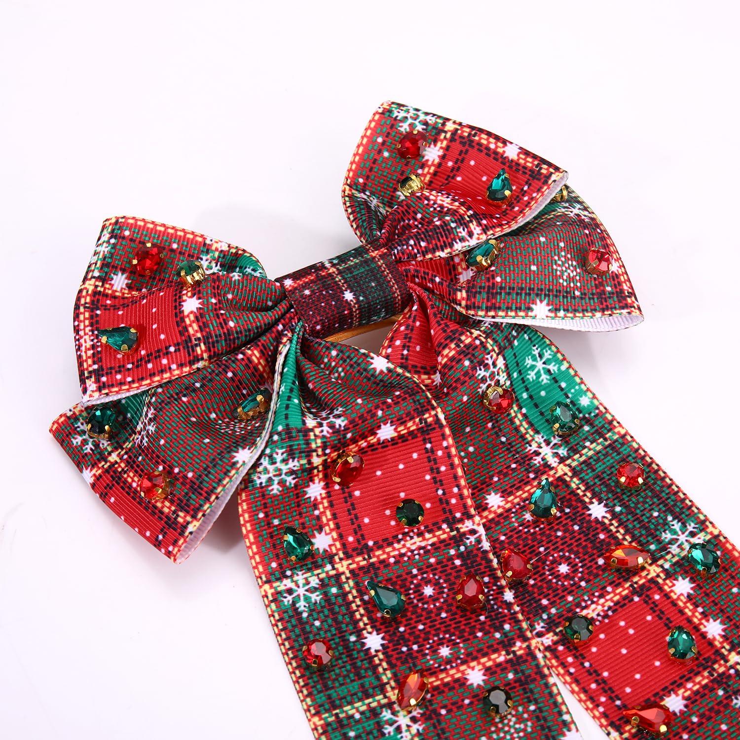 MOLOCH Christmas Hair Clips Xmas Hair Bow Clips Christmas Tree Reindeer Hair Bows Red Plaid Snowflake Hair Bow Christmas Hair Accessories