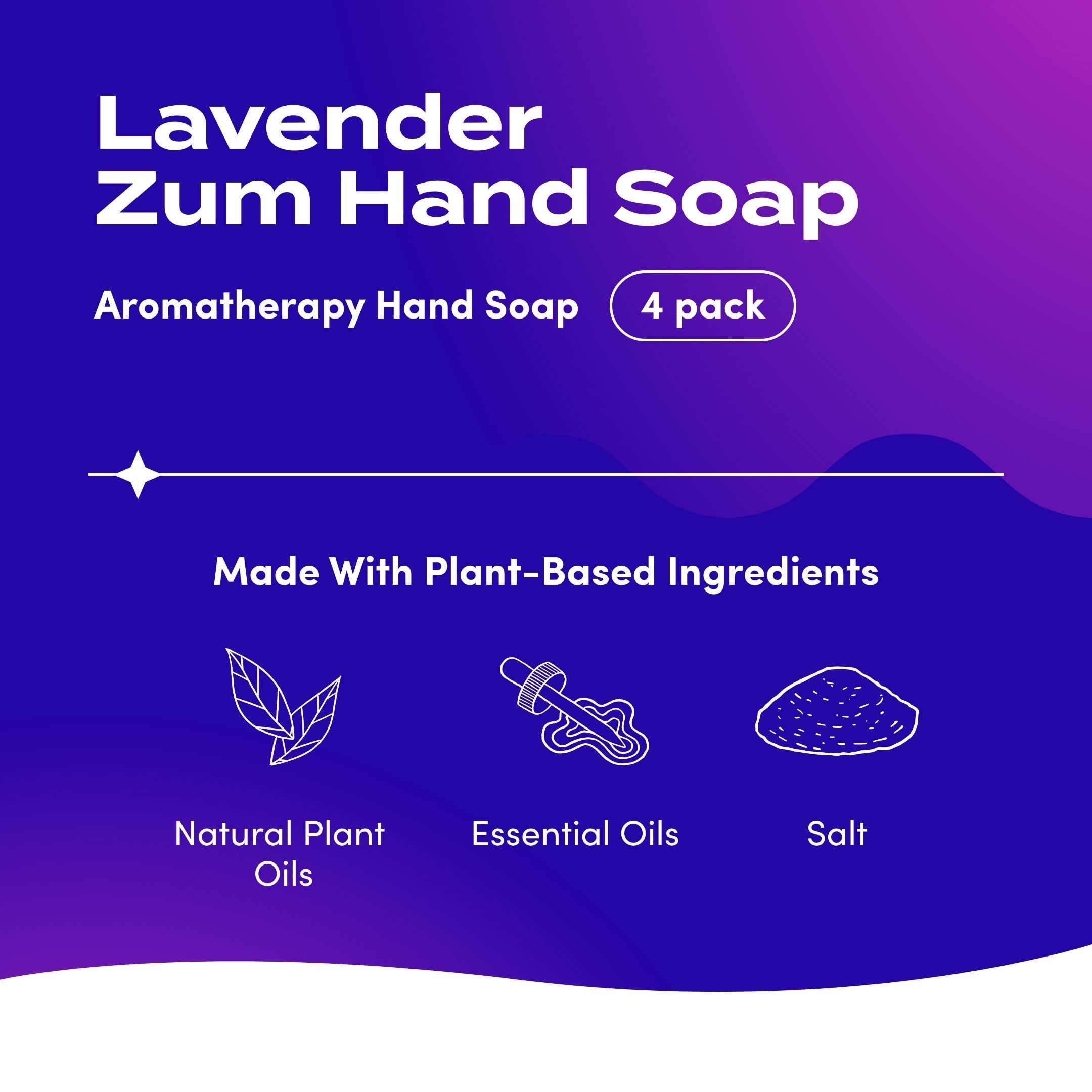 Zum Zum Indigo Wild Hand Soap - Natural Liquid Hand Soap - for Bathroom & Kitchen - Lavender Scent - 12 oz (4 Pack)