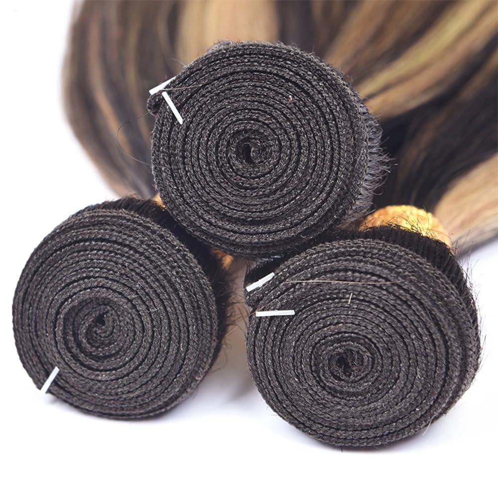 Hiaplame P1B/27 Human Hair Bundles Highlight Bundles Ombre Straight Human Hair Bundles Brazilian Unprocessed Virgin Hair Blonde Straight Bundles Hair Weave 12 14 16 inch