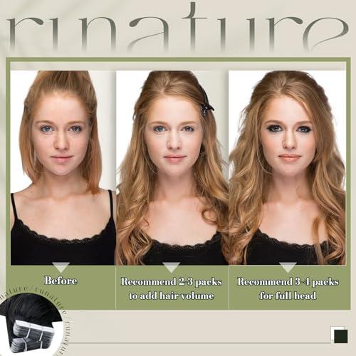 RUNATURE RUNATURE 26 Inch Tape ins Human Hair Extensions Jet Black Real Hair Tape in Extensions Human Hair Long Tape in Hair Extensions Full Ends Straight Glue in Hair Extensions Silky 50 Gram 20 Pieces