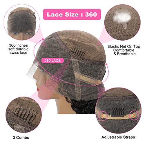 Healthair Healthair Deep Wave Lace Front Wig 360 Lace Front Wigs Human Hair Pre Plucked Human Hair Wigs for Black Women(16inch, Deep 360 Wig)