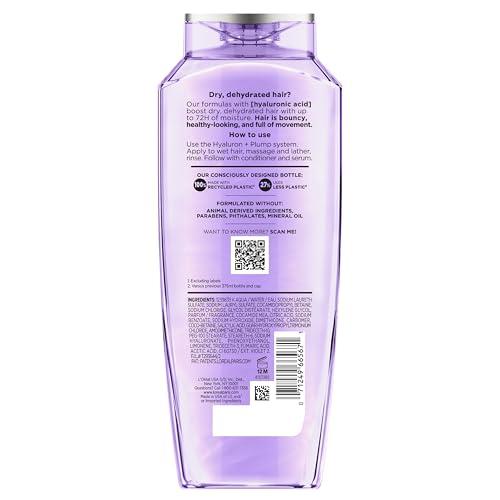 LOreal Paris L'Oreal Paris Elvive Hyaluron Plump Hydrating Shampoo for Dehydrated, Dry Hair Infused with Hyaluronic Acid Care Complex, Paraben-Free, 12.6 Fl Oz