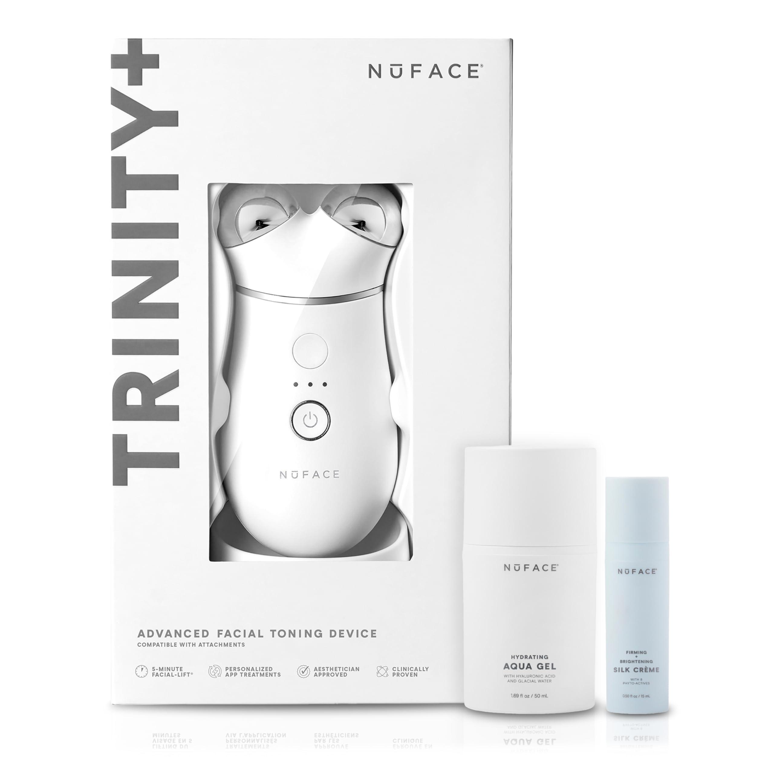 NuFACE NuFACE Trinity+ Microcurrent Facial Device Kit - FDA Cleared Face Sculpting & Neck Tightening Device to Contour Cheeks & Brows + Microcurrent Gel Activator, Silk Crme & Brush