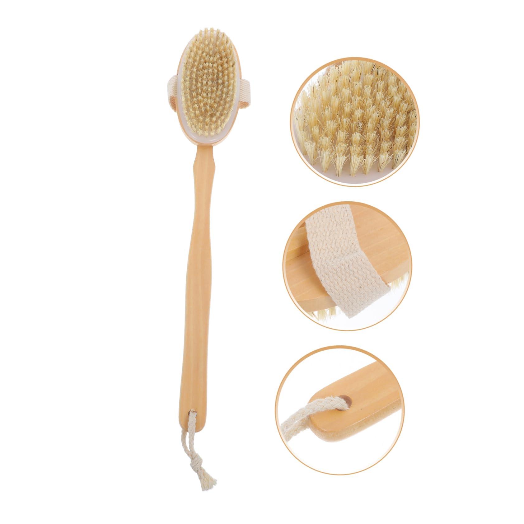 Beavorty Beavorty Bath Brush Bathing Back Scrubber Body Scrubber Body Scrub Brush Shower Back Brush with Handle Body Brush Shower Back Scrubber for Men Back Washer for Shower Wood Beige