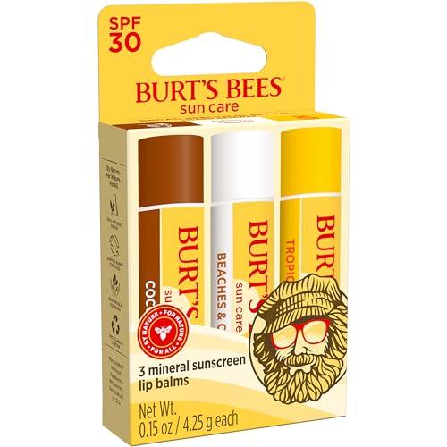 Burt\'s Bees Burt\'s Bees Island Getaway Sun Care SPF 30 Lip Balm Stocking Stuffers, Water-Resistant Lip Moisturizer Christmas Gifts, Nano-Free Zinc Oxide Formula, Natural Conditioning Lip Treatment (3-Pack)