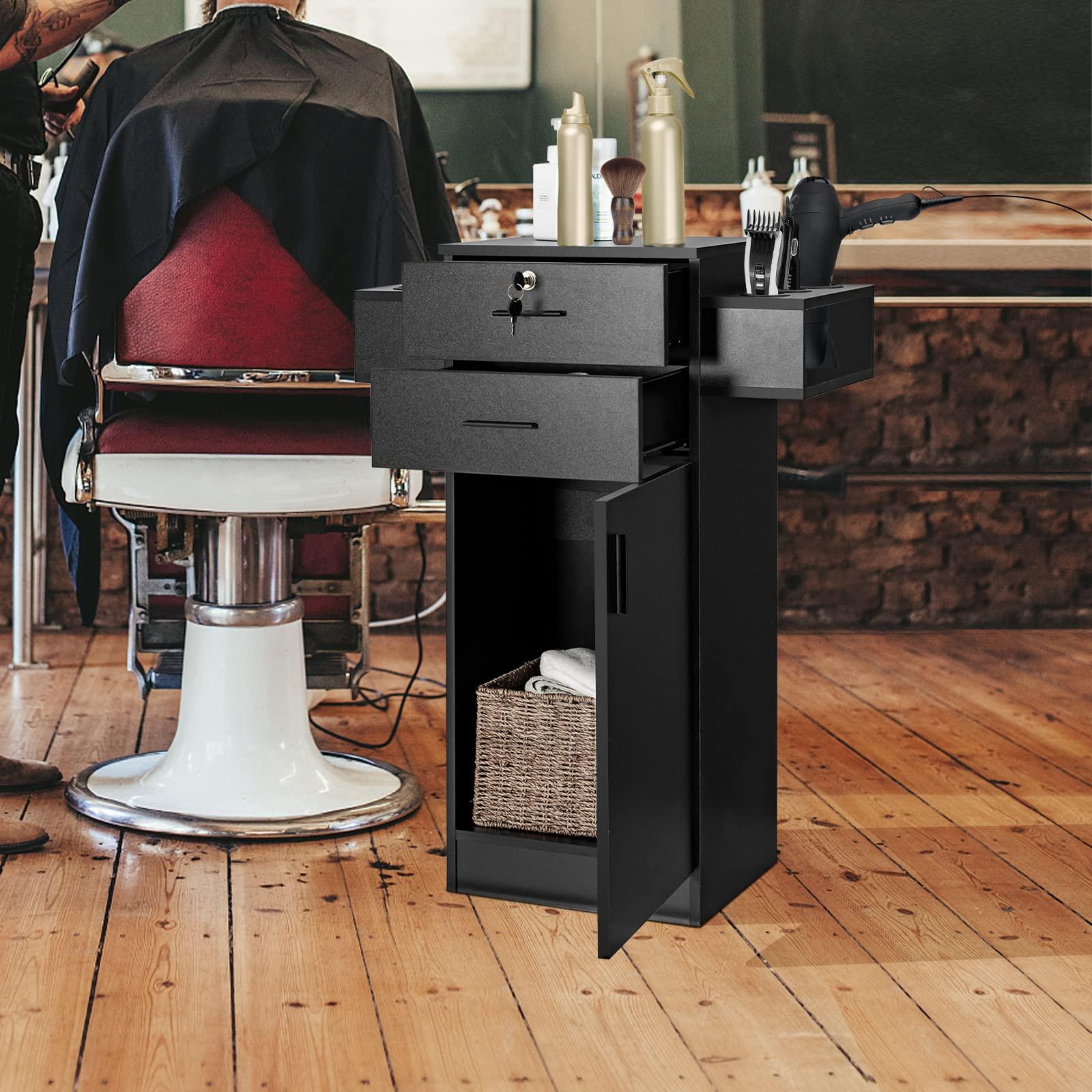 LOKO LOKO Beauty Salon Storage Cabinet for Hair Stylist, Barber Salon Station with 6 Dryer Holders, 1 Lockable Drawer, 1 Cabinet & Anti-toppling Device, Spa Equipment Barber Station for Spa & Salon