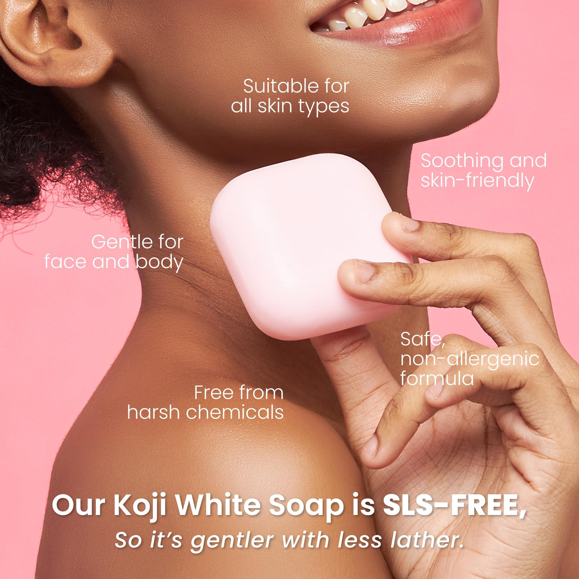 Koji White Koji White Kojic Acid & Collagen Skin Brightening Soap for Face & Natural Glowing Skin - Moisturizer, Body Cleansing Bar, Reduce the Appearance of Wrinkles, Vegan, Paraben-Free, 2.82 oz (2 Bars)