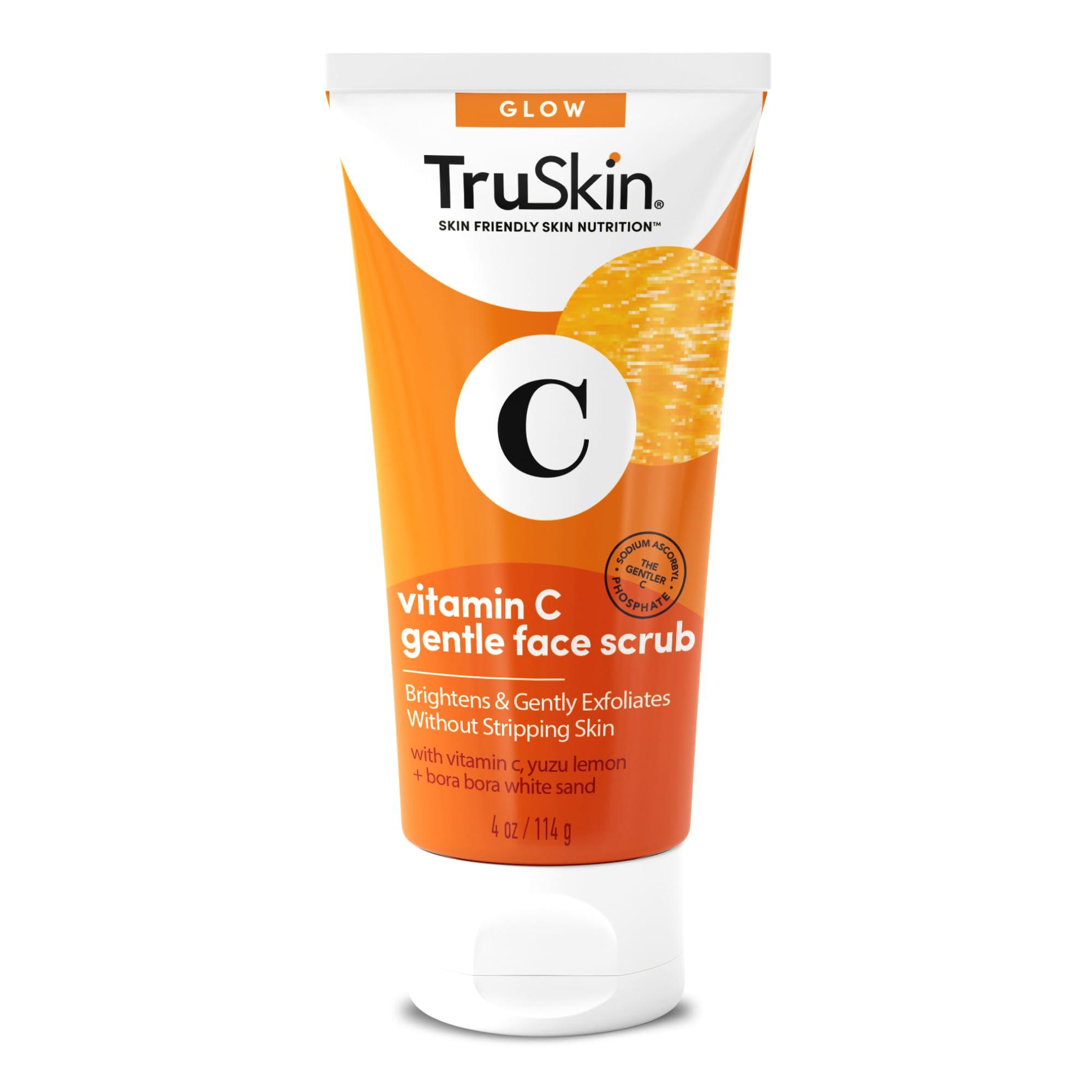 TruSkin Naturals TruSkin Vitamin C Gentle Face Scrub - Brightening Daily Face Exfoliator for All Skin Types - Softens & Smooths Skin with Vitamin C, Yuzu Lemon, and Exfoliating Bora Bora White Sand - 4 Fl. Oz