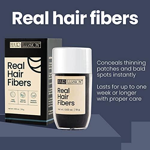 Hair Illusion Hair Illusion Black Real Hair Fibers for Thinning Hair - 100% Natural Texture, Non Synthetic Hair Fibers - Bald Spot Cover Up for Women & Men - 18 Gram