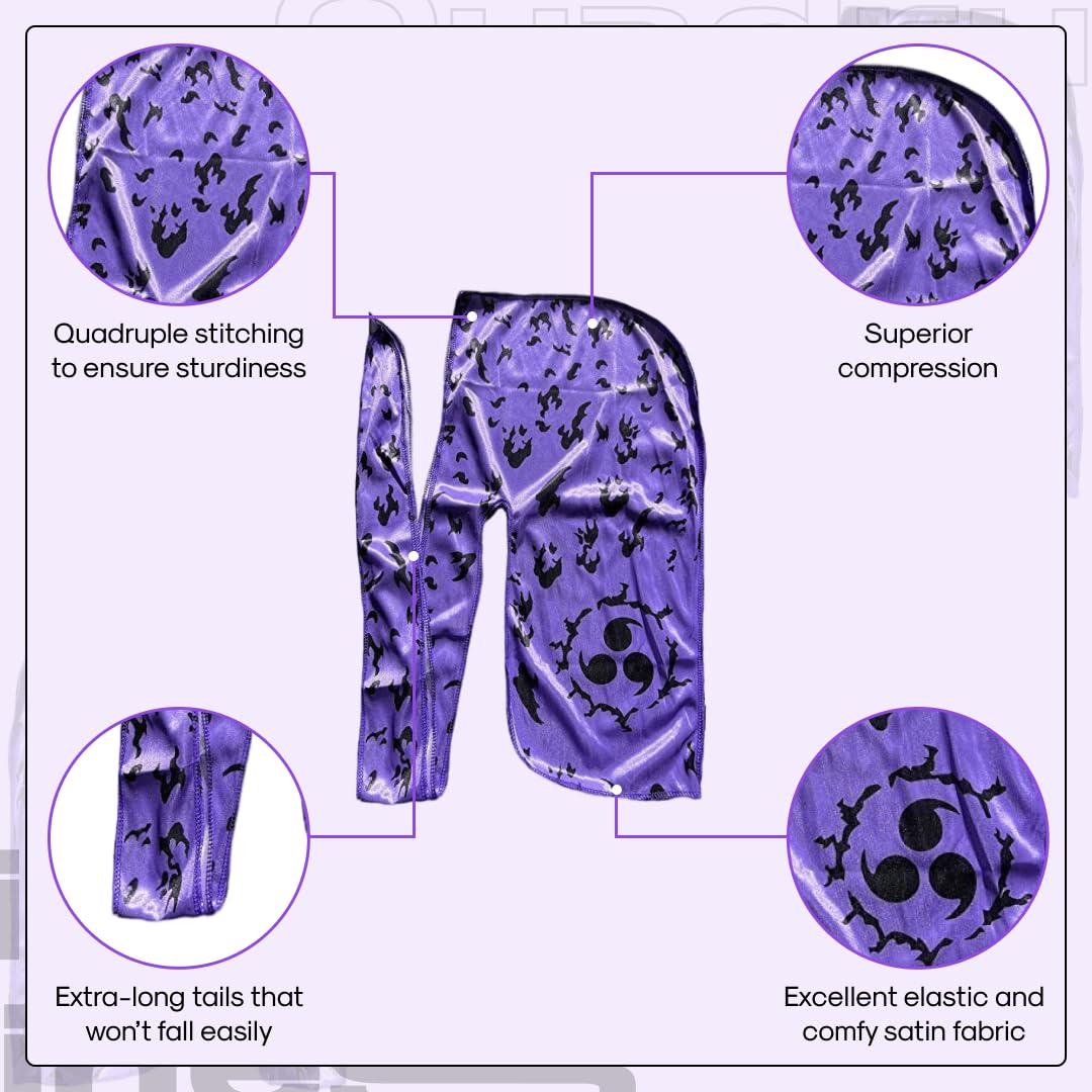 FOR KINGS. BY KINGS CROWN LMTD SUPPLY Anime Durag and Silk Bonnet 2pcs Set for Men Women, Silky Design Satin with Fabric Comfort Compression, Cursedmark