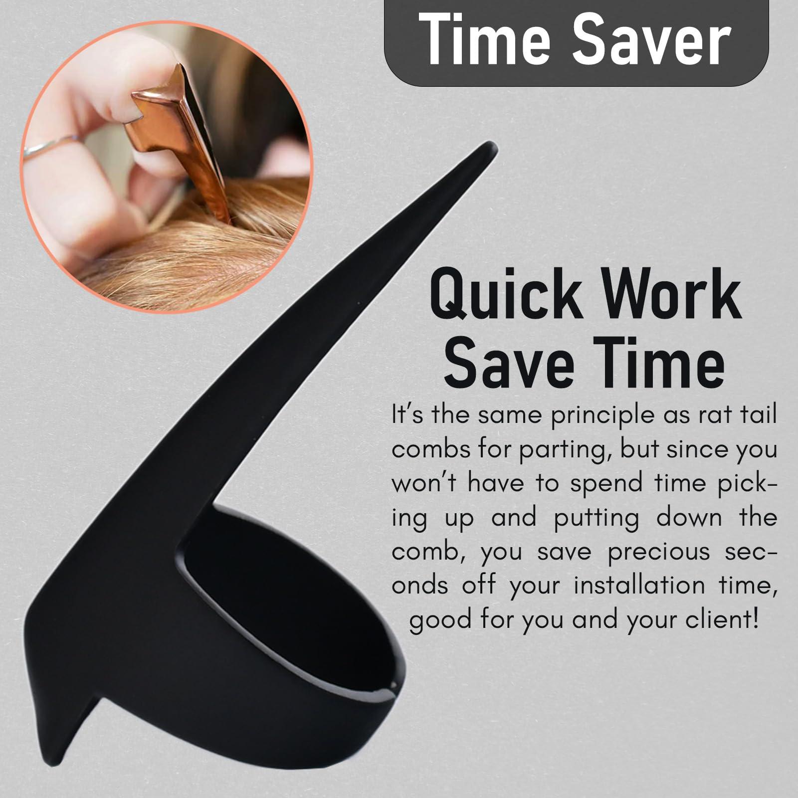 My Lash Tools My Hair Tools 2PCS Pro Hair Parting & Sectioning Rings - Stainless Steel Finger Quick Braiding Pick Tool for Precise Styling & Installation of Human Hair Extensions Hair Separating Tool (Black Matte)