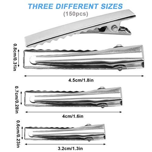 ACKLLR 150 Pieces 3 Sizes Metal Hair Clips Single Prong Single Prong Pinch Clips Curl Hair Pin Hairbow Hairpins for Hair Styling DIY Hairbow Accessory, Silver