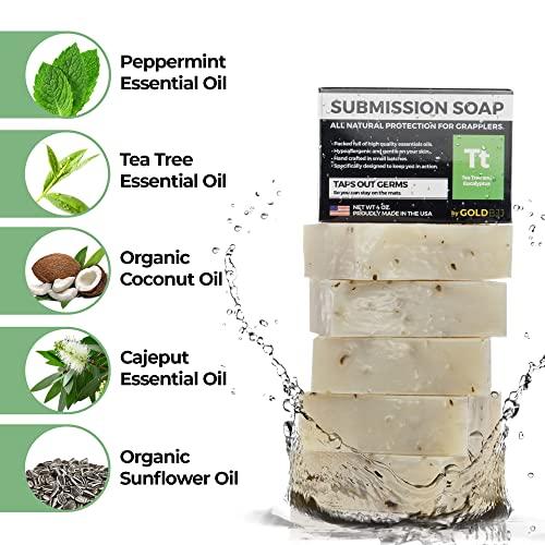 Gold BJJ Premium Tea Tree Oil Soap - USA Made Bar Soap for BJJ, Jiu Jitsu, Wrestling, and Grappling (Single 4 Ounce Soap Bar, Classic Tea Tree)