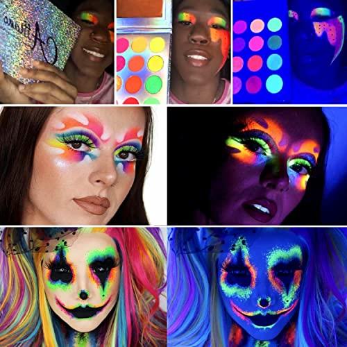 Afflano Afflano Neon Makeup Palette Eyeshadow, Glow in the Dark Neon Eyeshadow Palette Highly Pigmented, Neon Party UV Blacklight Eye Shadow Pallet, Red Orange Pink Pressed Glitter Eyes Makeup Palette