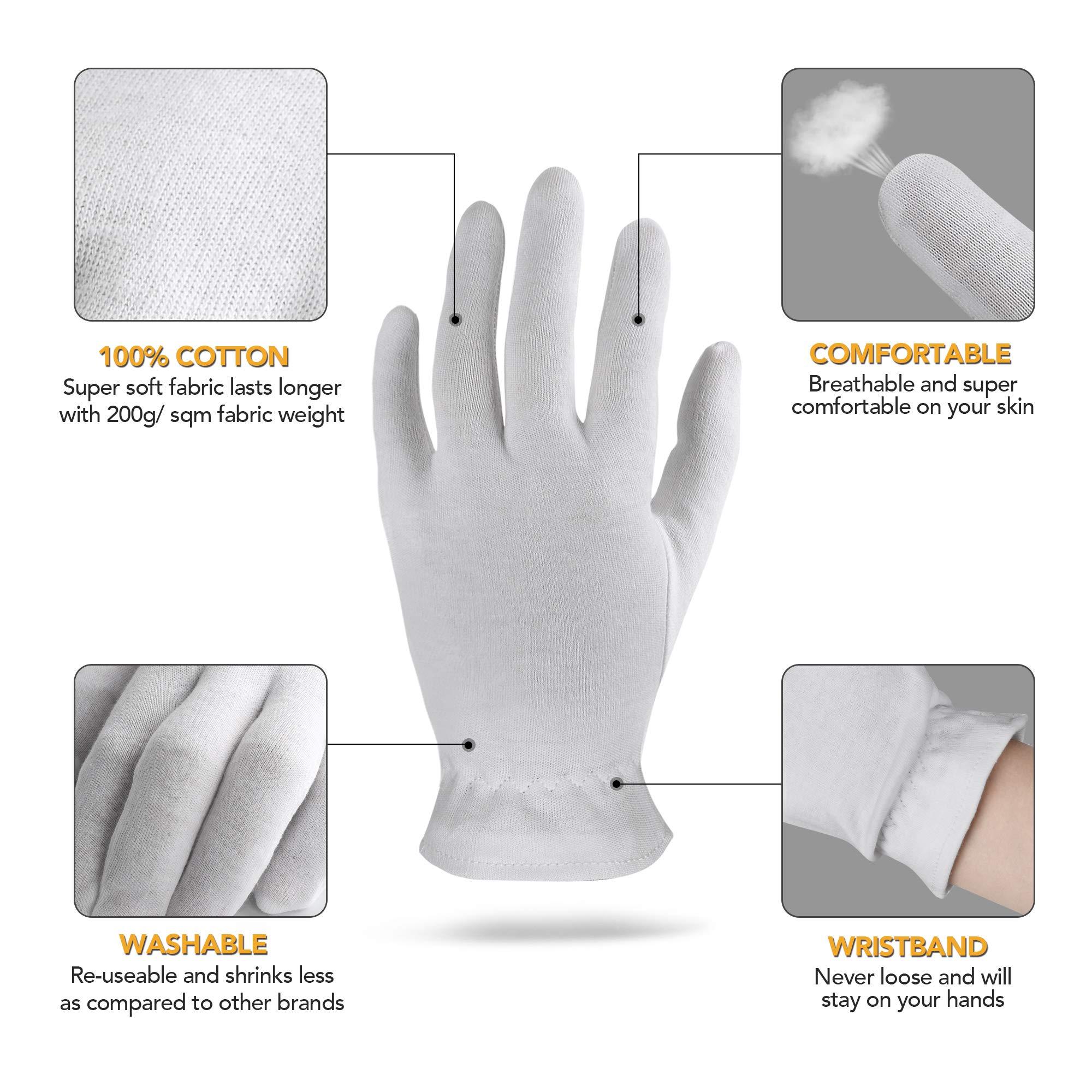 AKRILANE AKRILANE 20 Pairs Cotton Gloves for Dry Hands | Moisturizing Overnight Gloves for Eczema, Psoriasis & Skin Spa Treatment for Women & Men | Washable & Reusable with Free Laundry Bag