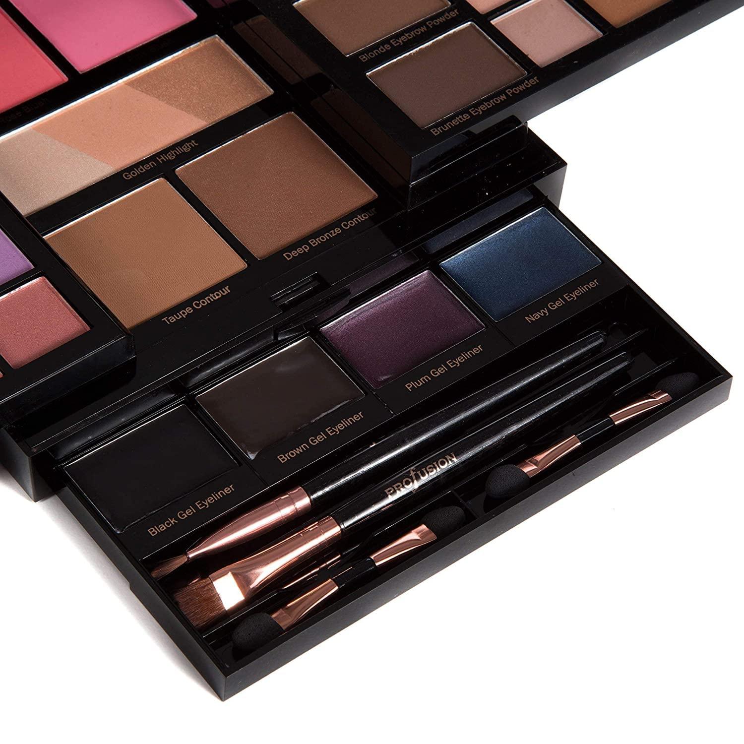 Profusion Cosmetics Profusion Cosmetics - Pro Elevation Kit - Starter Makeup Artist Kit Eyeshadows Lip Shades Gel Eyeliners Highlighters Contour Bronzer Brow Powder Eyebrow Wax Eyebrow Highlighter Applicator Brushes
